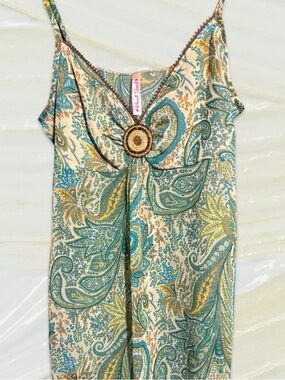 ✨ VINTAGE Y2K Heart Soul Green & Cream Paisley Cami Dress Women’s Size Large ✨